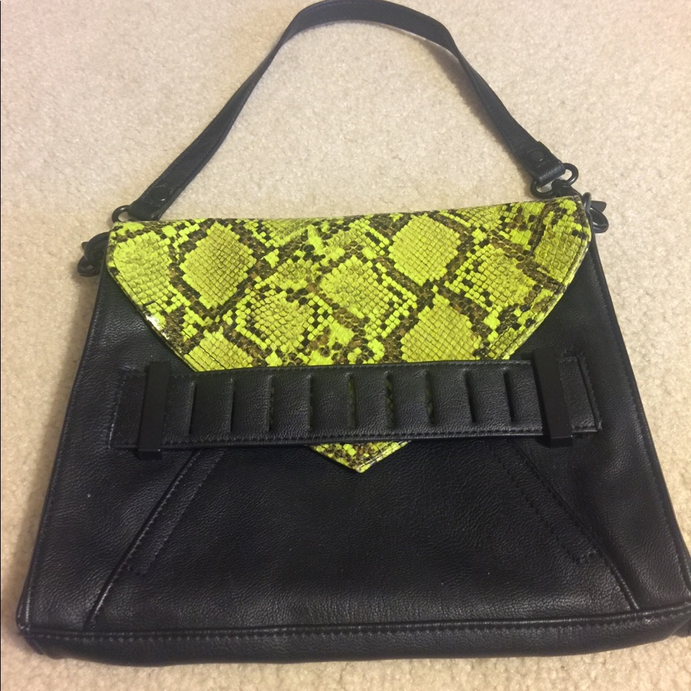 French Connection Lime and Black Envelope Clutch